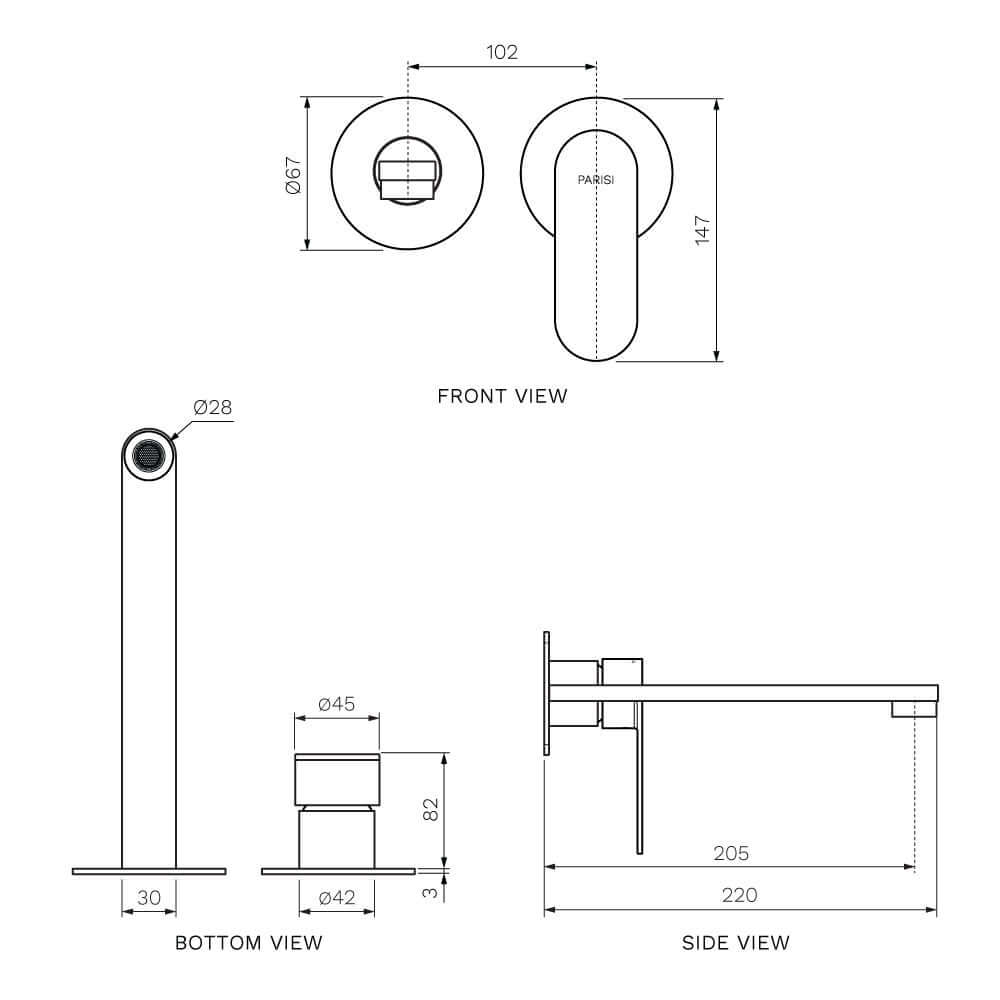 Parisi Ellisse II Wall Mixer with 220mm Spout (Individual Flanges) | Chrome