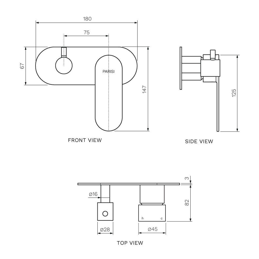 Parisi Ellisse II Wall Mixer with 2-Way Diverter | Fucile