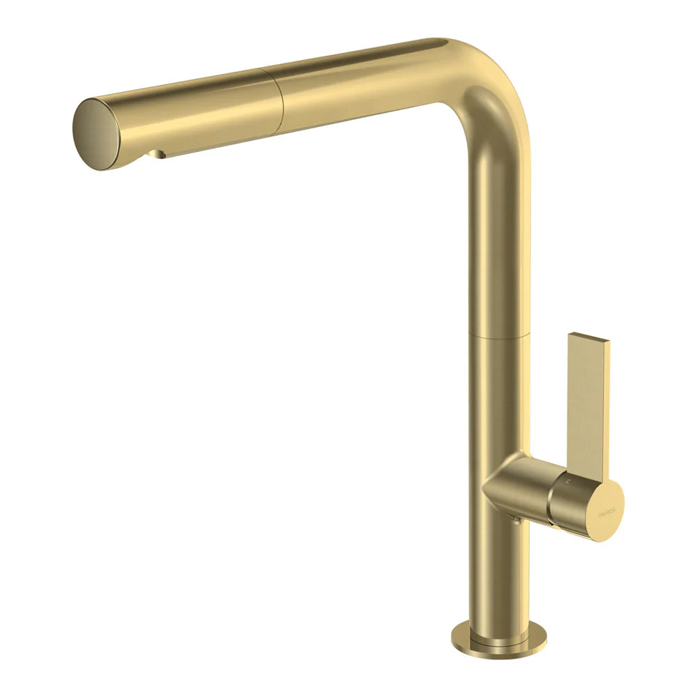 Parisi Ergo 30 Kitchen Mixer with Straight Spout and Pull Out Spray - Brushed Brass