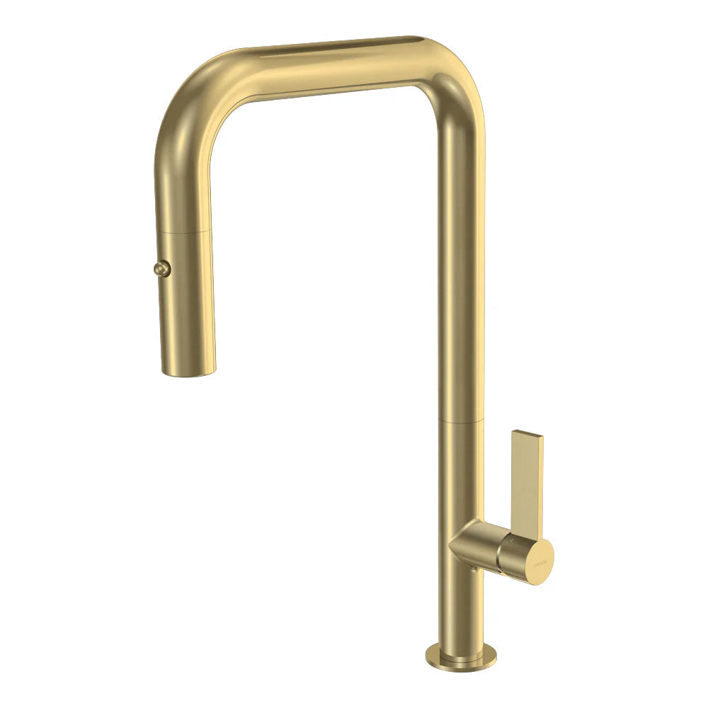 Parisi Ergo 30 Kitchen Mixer with Square Spout and Pull Out Spout - Brushed Brass