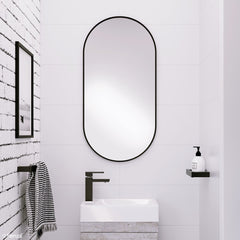 Fienza Empire Matte Black Framed Mirror, 450 x 900mm