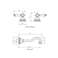 Parisi Hermitage Basin/Bath Wall Set with 200mm Spout | Pewter