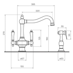 Parisi Hermitage Kitchen Twinner with Hand Spray - Pewter