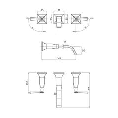 Parisi Jazz Lever Wall Basin/Bath Set with Spout | Chrome