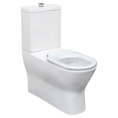 Fienza Delta Care Back-to-Wall Toilet Suite, White Seat, Raised Buttons
