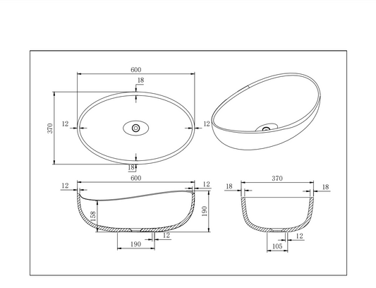 Waverton Solid Surface Stone Above Counter Basin Matt white