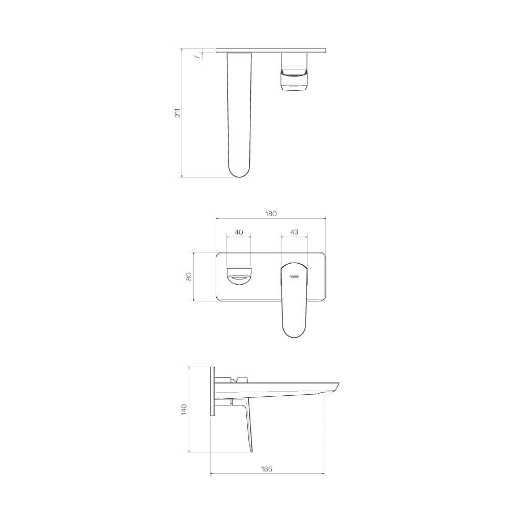 Parisi Loom Wall Mixer with 180mm Spout on Backplate | Chrome