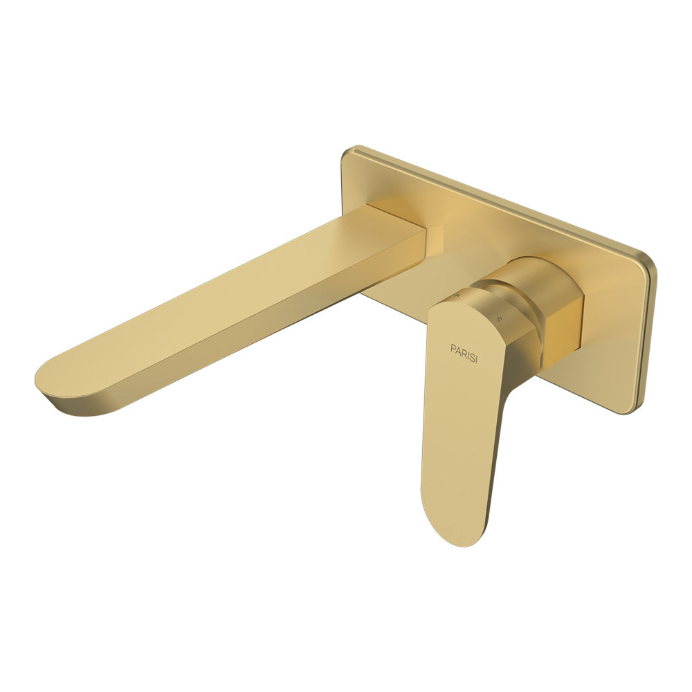 Parisi Loom Wall Mixer with 180mm Spout on Backplate | Brushed Brass