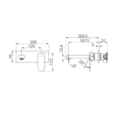 Nero Ecco Wall Combination Basin Mixer - Chrome