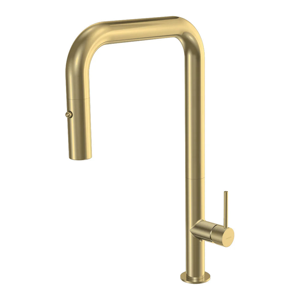 Parisi Envy 30 Kitchen Mixer with Square Spout and Pull-out Spray - Brushed Brass