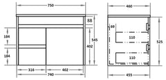 750mm x 460mm PVC Wall Hung Vanity