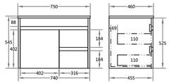 750mm x 460mm PVC Wall Hung Vanity