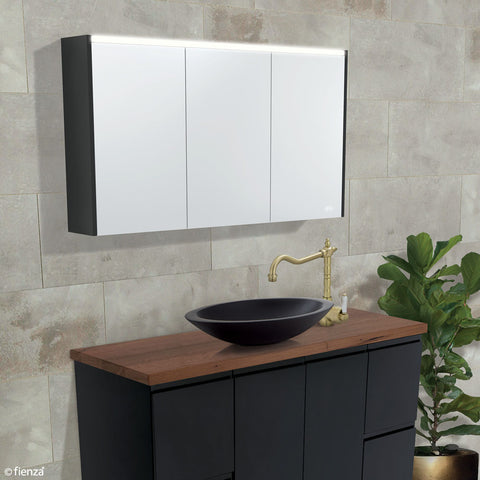 Fienza 900 LED Mirror Cabinet with Satin Black Side Panels