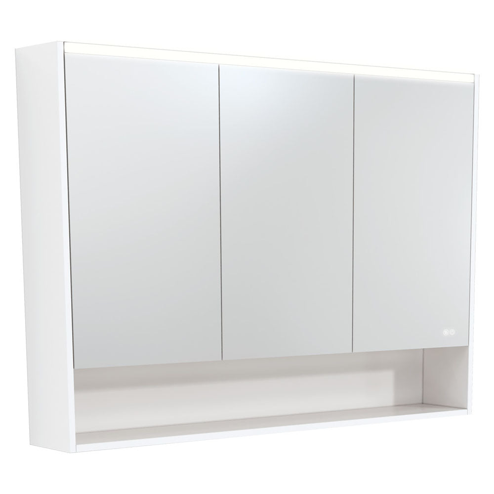 Fienza 1200 LED Mirror Cabinet with Display Shelf, Satin White