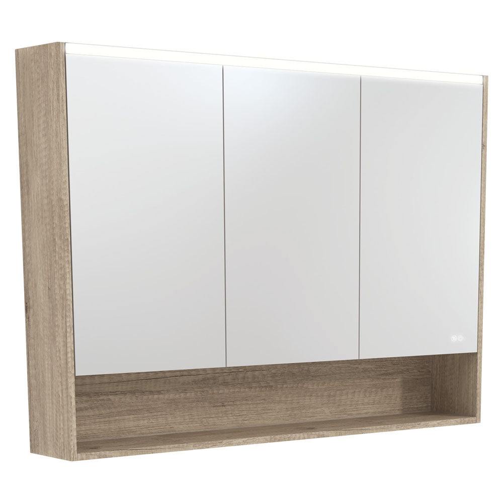 Fienza 1200 LED Mirror Cabinet with Display Shelf, Scandi Oak