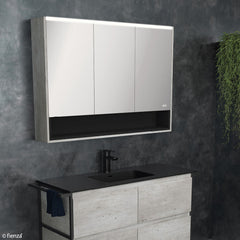 Fienza 1200 LED Mirror Cabinet with Display Shelf, Satin White