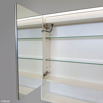 Fienza 1200 LED Mirror Cabinet with Display Shelf, Satin White