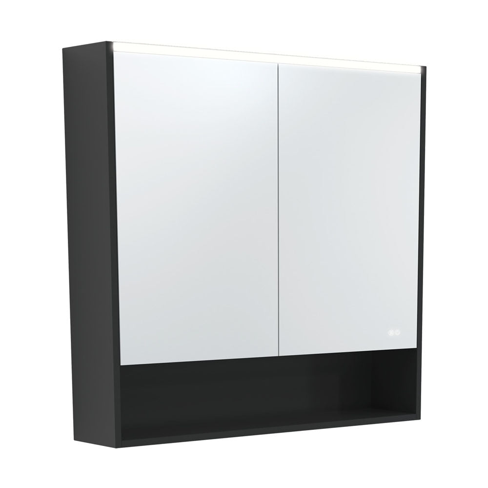 Fienza 900 LED Mirror Cabinet with Display Shelf, Satin Black