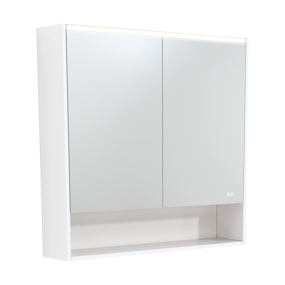 Fienza 900 LED Mirror Cabinet with Display Shelf, Satin White