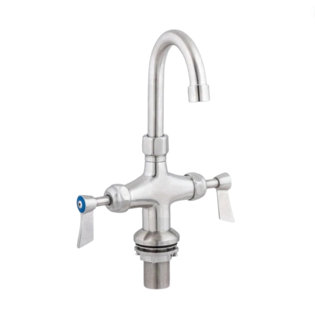 SS Dual Hob Mounted Faucet with - Gooseneck Swivel Spout