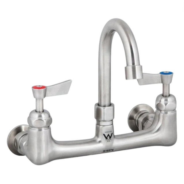 Exposed Dual Wall Mounted Faucet Gooseneck Swivel - Stainless Steel