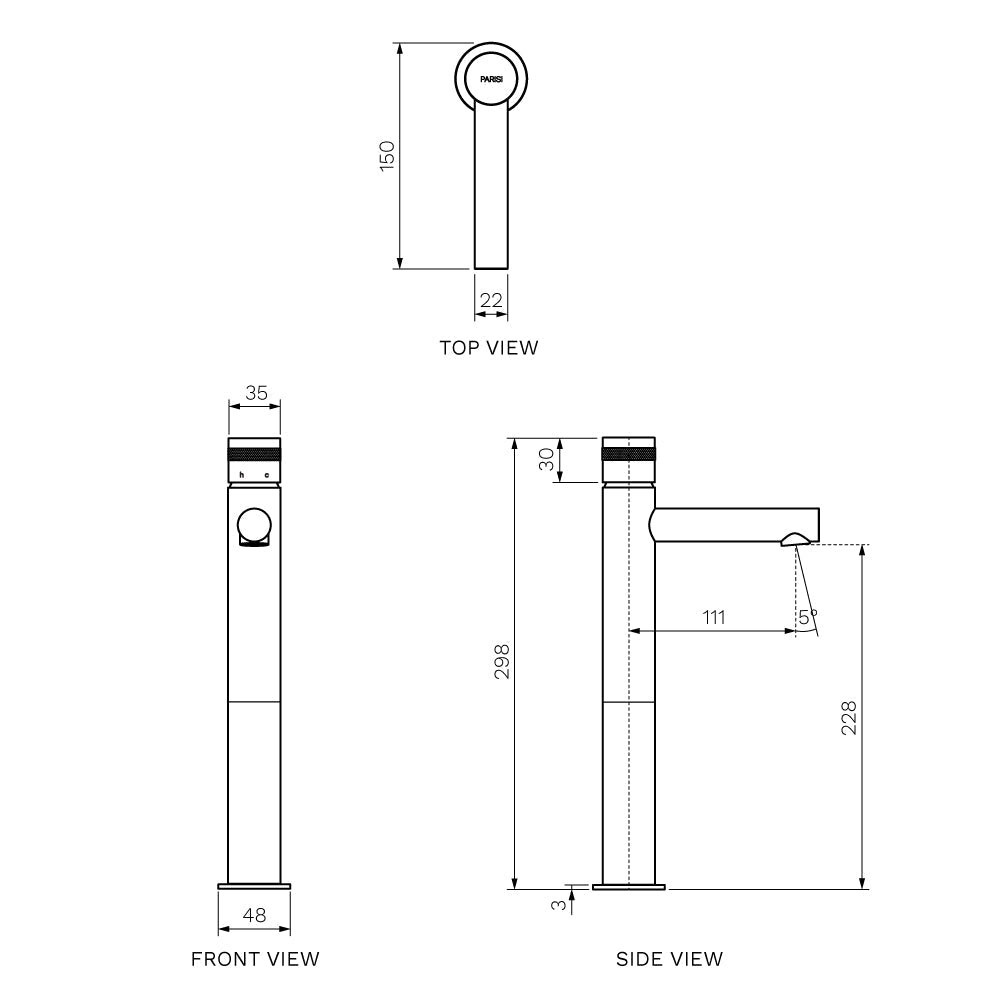 Parisi Todo II High Basin Mixer with Straight Spout | Fucile