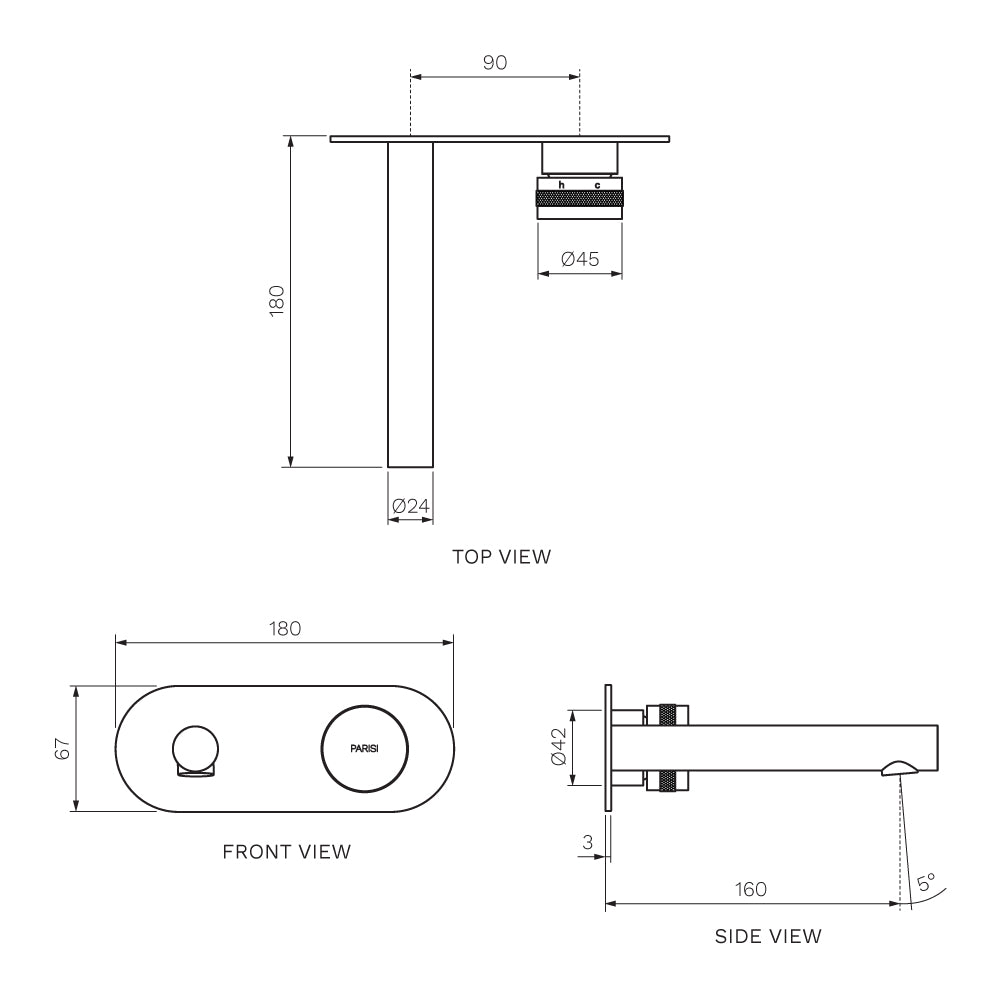 Parisi Todo II Wall Mixer with 160mm Spout on Elliptical Plate | Brushed Nickle