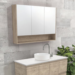 Fienza 1200 Mirror Cabinet with Display Shelf, Scandi Oak