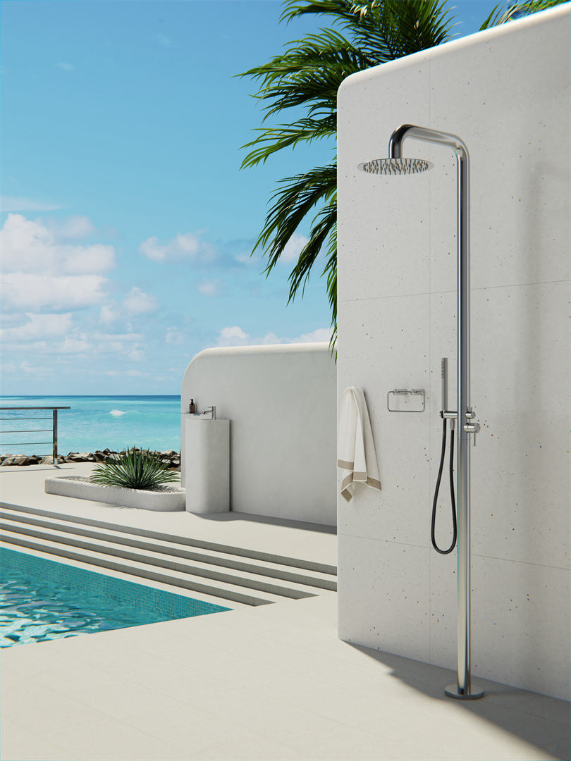 Nero Zen SS316L Outdoor Freestanding Shower Column - Brushed Nickel