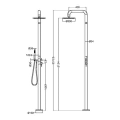 Nero Zen SS316L Outdoor Freestanding Shower Column - Brushed Nickel