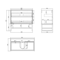 Otti 900mm Boston Matte White Wall Hung Vanity