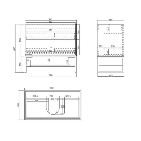 Otti 900mm Boston Matte Grey Wall Hung Vanity