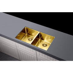 Meir 860mm x 440m Double Bowl Kitchen Sink - Brushed Bronze Gold