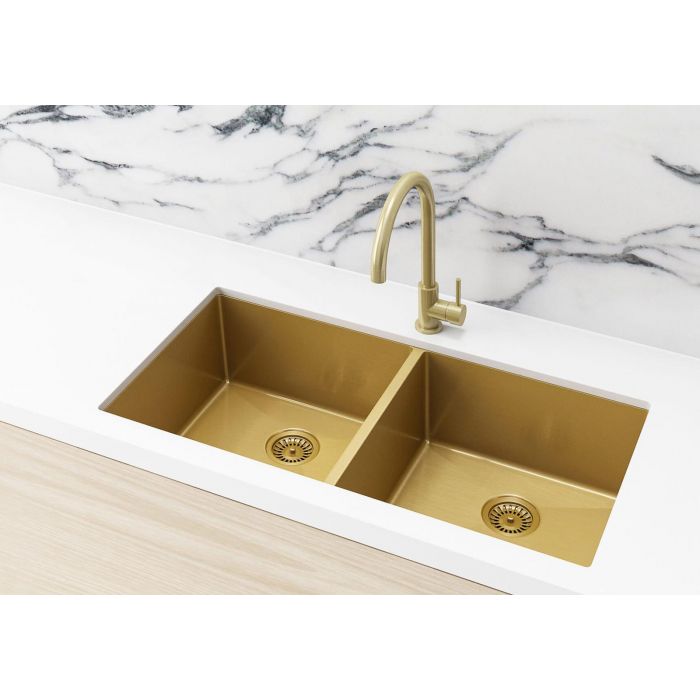 Meir 860mm x 440m Double Bowl Kitchen Sink - Brushed Bronze Gold