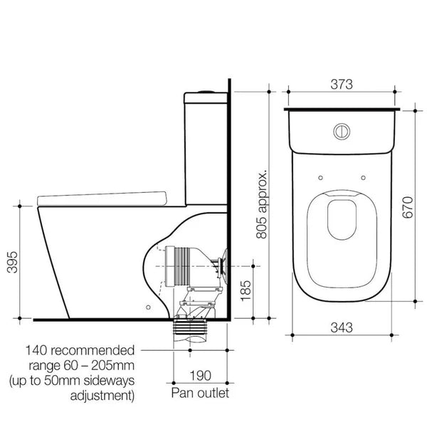 Caroma Luna Square Cleanflush Wall Faced Toilet Suite - Back Entry