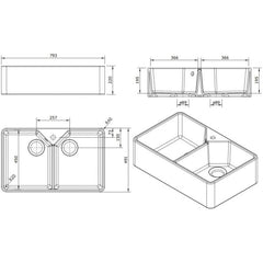 Turner Hastings Chester 80 x 50 Double Flat Front Fine Fireclay Butler Sink