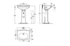 Claremont 58 x 45 Basin & Pedestal Without Taphole