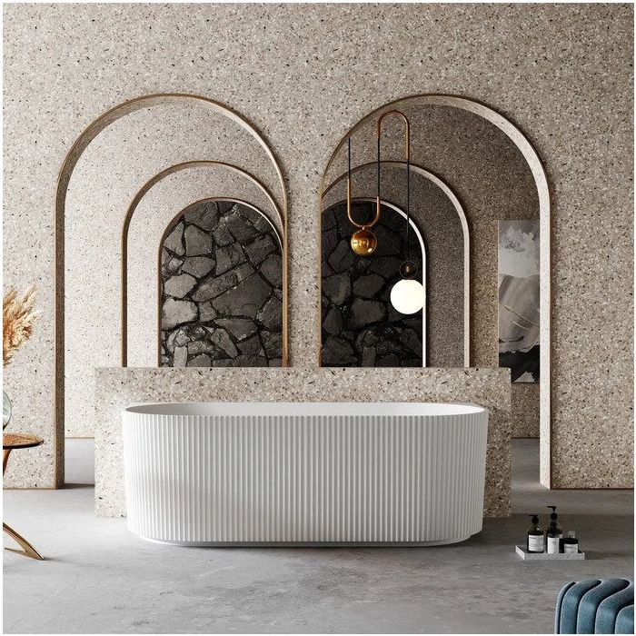 Cassa V-Groove Back to Wall 1500mm Freestanding Bath - Matte White