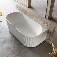 Cassa V-Groove Back to Wall 1500mm Freestanding Bath - Matte White