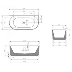 Cassa V-Groove Back to Wall 1500mm Freestanding Bath - Matte White