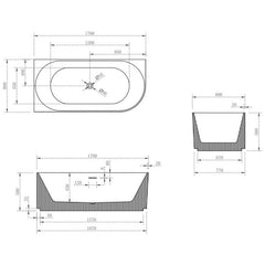 Cassa V-Groove 1700mm Right Side Corner Back To Wall Bath - Matte White