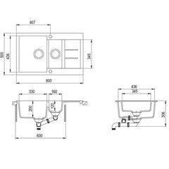 Viva M-KB8050D 800mm x 500mm Granite Black Sink