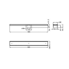 Nero 900mm Tile Insert V Channel Floor Grate 89mm Outlet - Brushed Nickel