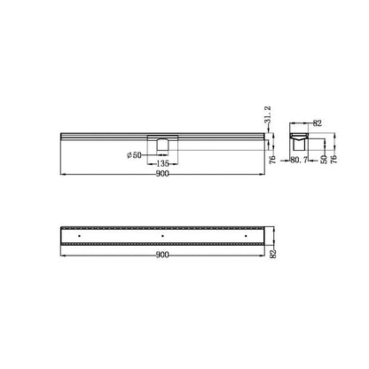 Nero 900mm Tile Insert V Channel Floor Grate 50mm Outlet - Gun Metal