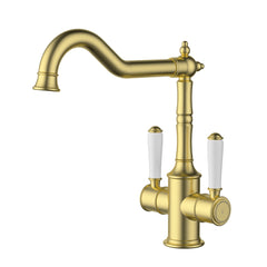 ACL Clasico Sink Mixer Twin Handle with Ceramic Handle - Brushed Gold