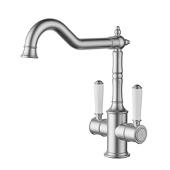 ACL Clasico Sink Mixer Twin Handle with Ceramic Handle - Brushed Nickel