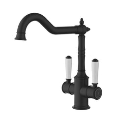 ACL Clasico Sink Mixer Twin Handle with Ceramic Handle - Matte Black