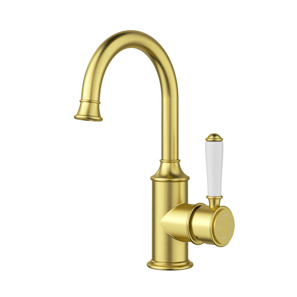 ACL Clasico Basin Mixer Gooseneck with Ceramic Handle - Brushed Gold