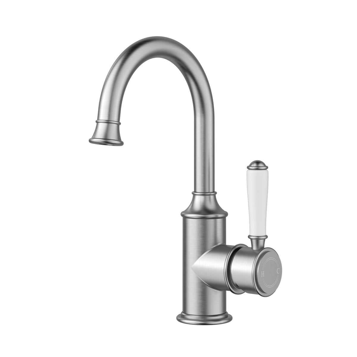 ACL Clasico Basin Mixer Gooseneck with Ceramic Handle - Brushed Nickel