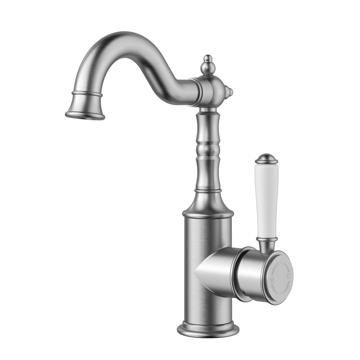 ACL Clasico Tall Basin Mixer Hook Spout with Ceramic Handle - Brushed Nickel